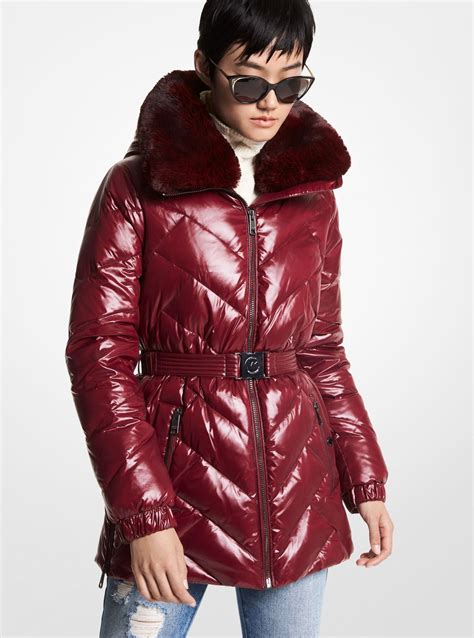 michael kors faux-fur trim with belt puffer coat|Faux Fur Trim Quilted Belted Puffer Jacket .